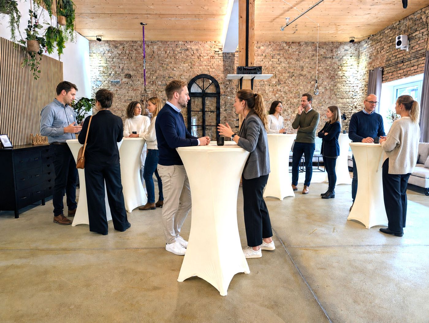 Networking an Stehtischen im MAS MONTI